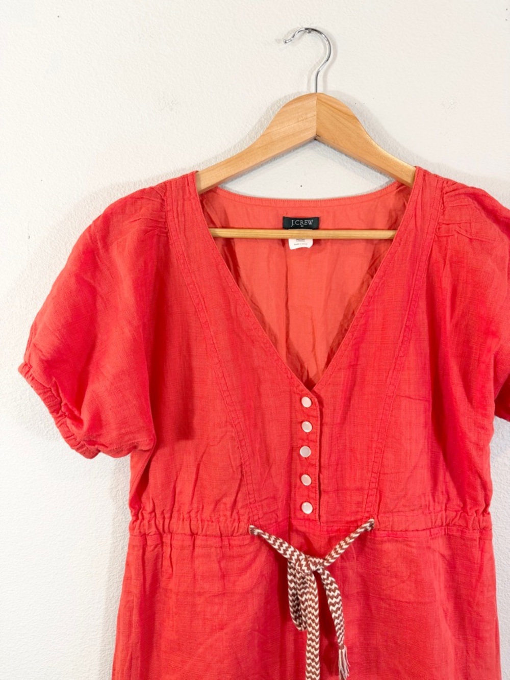 J. Crew Coral Cotton Drawstring Dress Size 4 Short Sleeve Spring Summer Preppy - Picture 3 of 8